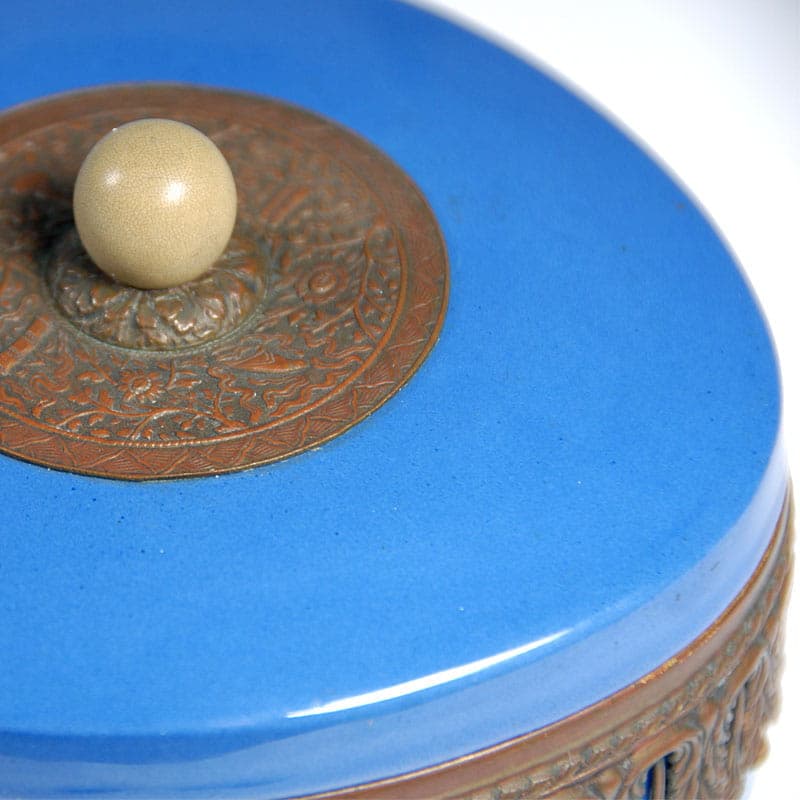Lidded Container Art Deco, blue ceramic, Czechoslovakia, 1930s. - 41868