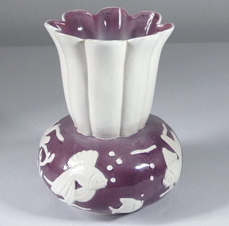 Wazon, biały fioletowy, ceramika, Włochy, lata 50. - 41787