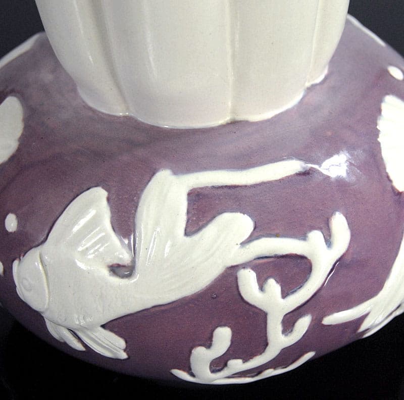 Wazon, biały fioletowy, ceramika, Włochy, lata 50. - 41791