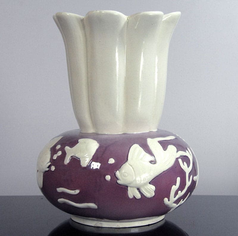 Wazon, biały fioletowy, ceramika, Włochy, lata 50. - 41790