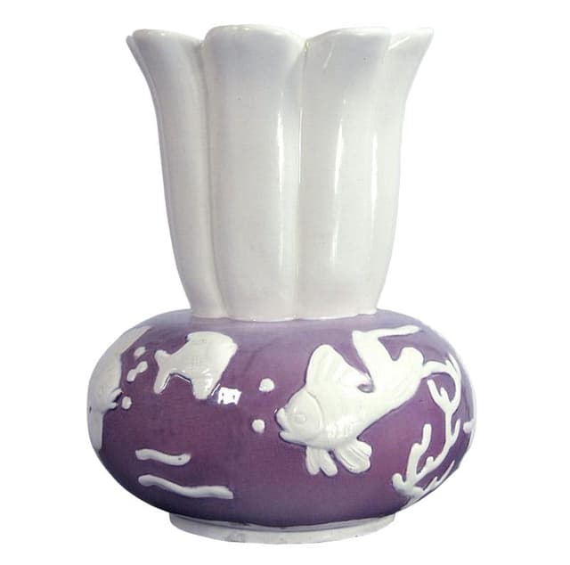 Wazon, biały fioletowy, ceramika, Włochy, lata 50. - WYMIARY