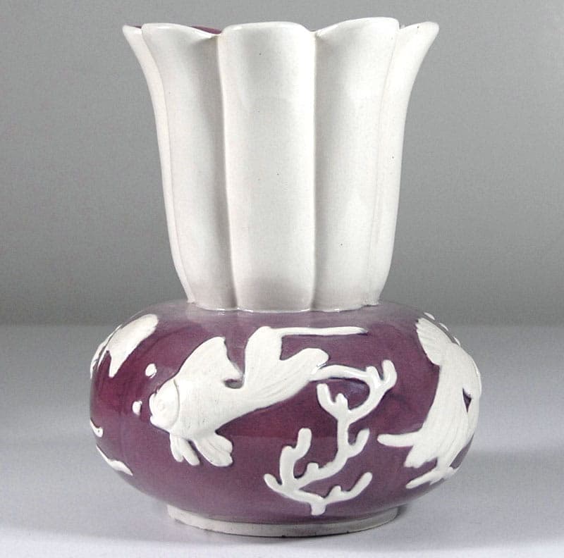 Wazon, biały fioletowy, ceramika, Włochy, lata 50. - 41788