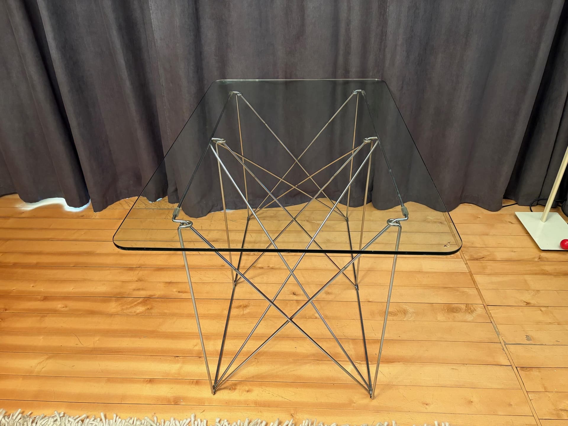 Stół, Space Age, szkło transparent, stal chromowana, proj. M. Sauze, Francja, lata 70. - 79884