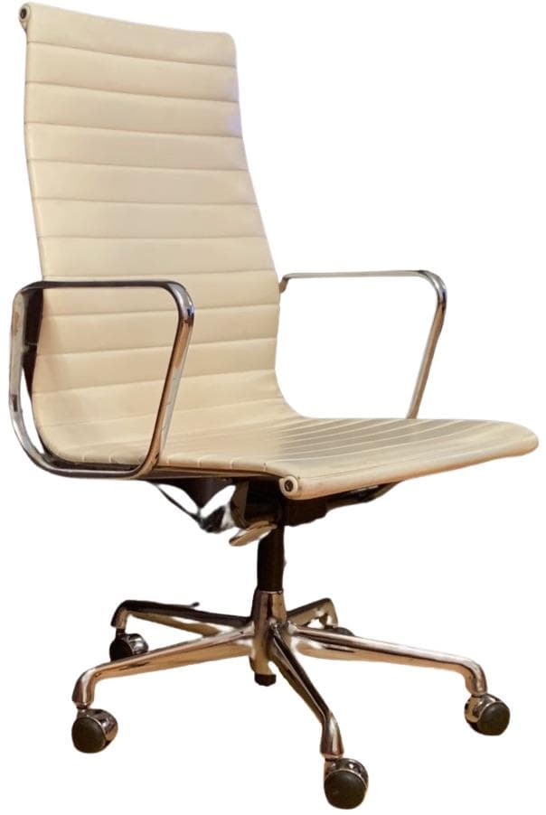 Fotel EA 119, skóra beżowa, stal chromowana, proj. C. & R. Eames, Herman Miller, USA, lata 70. - WYMIARY