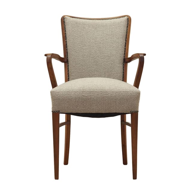 Krzesło, mid-century modern, orzech brązowy, boucle beżowy, Dania, lata 70. - WYMIARY