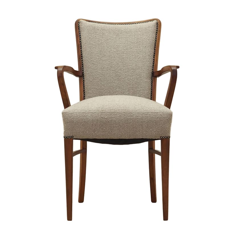 Krzesło, mid-century modern, orzech brązowy, boucle beżowy, Dania, lata 70.