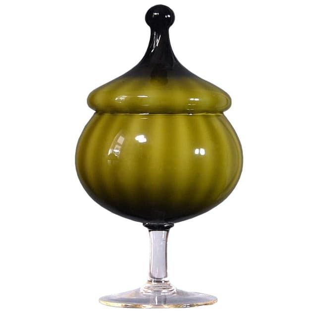 Bomboniera, oliwkowa, szkło, Empoli, Włochy, lata 70. - WYMIARY