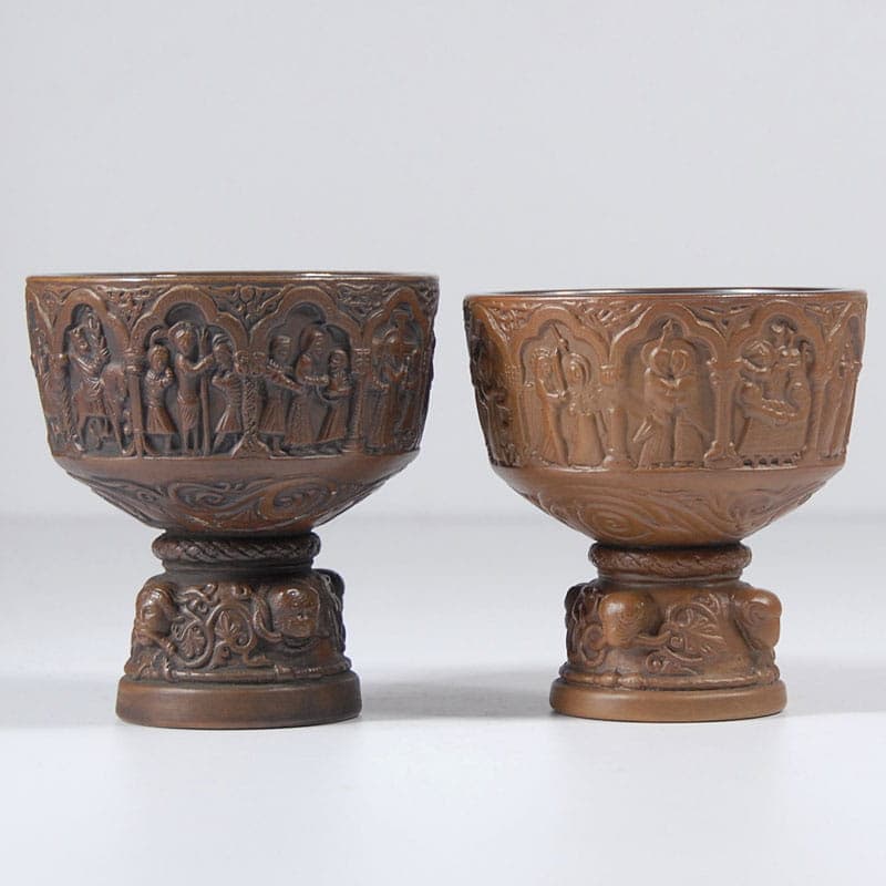Pair of decorative goblets, dark brown ceramic, L. Hjorth, Denmark, 1940s. - 41686
