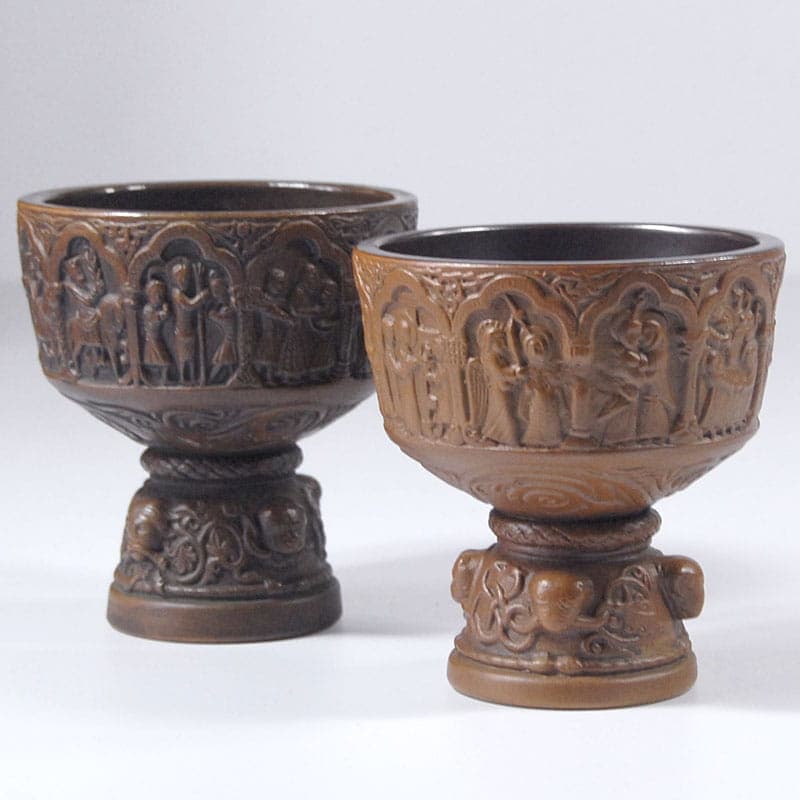 Pair of decorative goblets, dark brown ceramic, L. Hjorth, Denmark, 1940s. - 41688