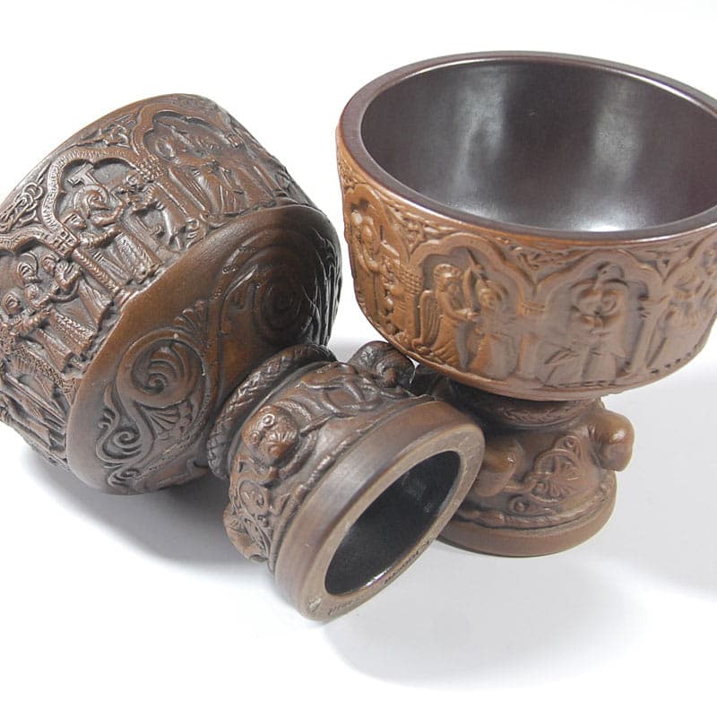 Pair of decorative goblets, dark brown ceramic, L. Hjorth, Denmark, 1940s. - 41691
