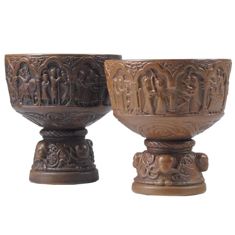 Pair of decorative goblets, dark brown ceramic, L. Hjorth, Denmark, 1940s.
