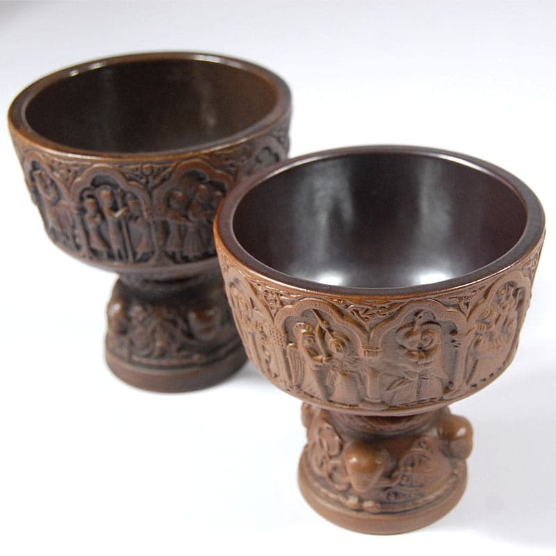 Pair of decorative goblets, dark brown ceramic, L. Hjorth, Denmark, 1940s. - 41690