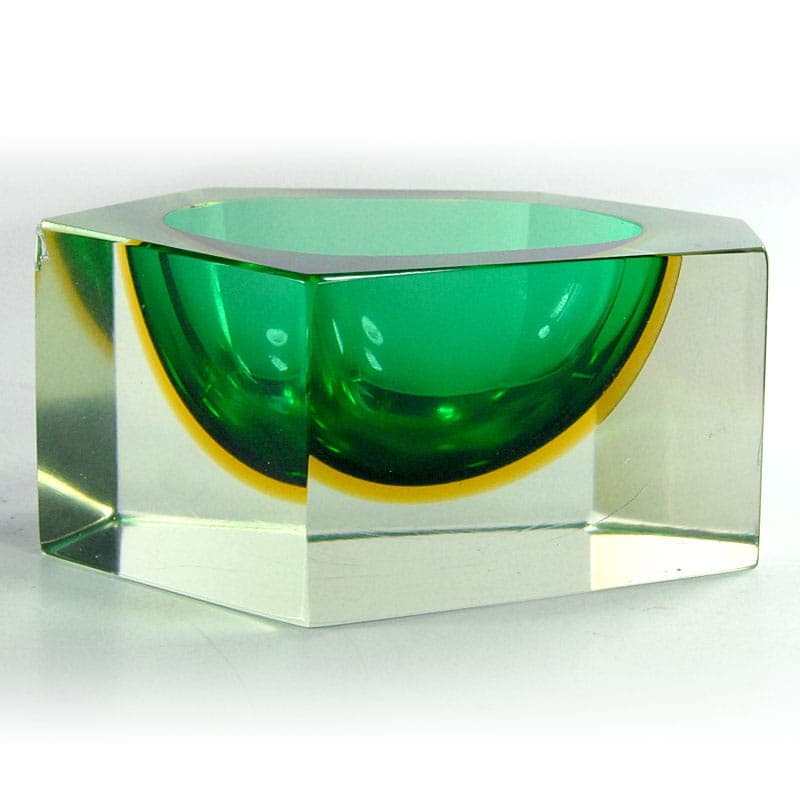 Bowl sommerso, green, glass, Murano, Italy, 1970s. - 41613