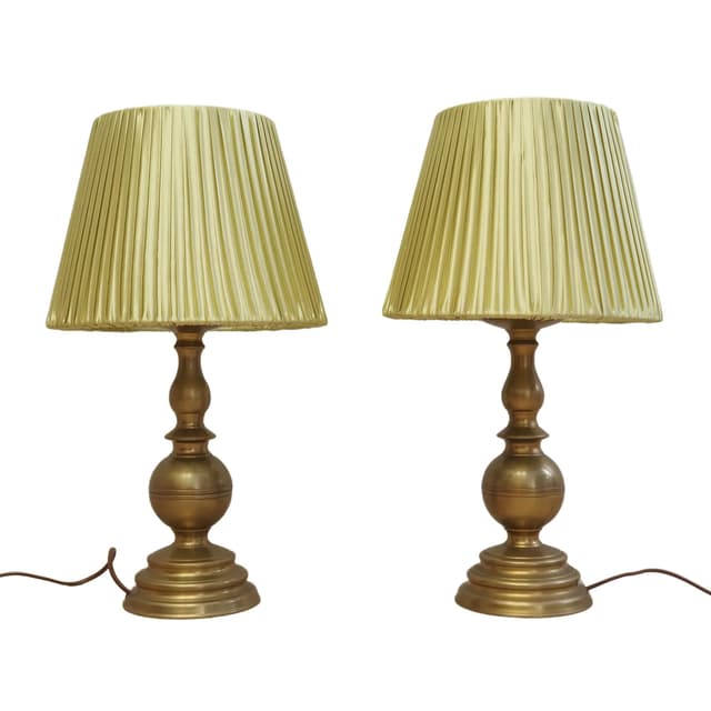 Komplet lampek nocnych, mosiądz złoty, tkanina zielona, Dania, lata 70. - WYMIARY