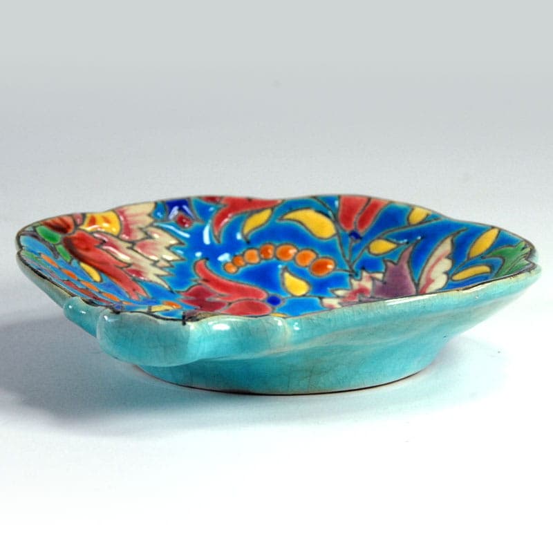 Dish Art Deco, turquoise, ceramics, Faïenceries et Emaux de Longwy, France, 1930s. - 41491