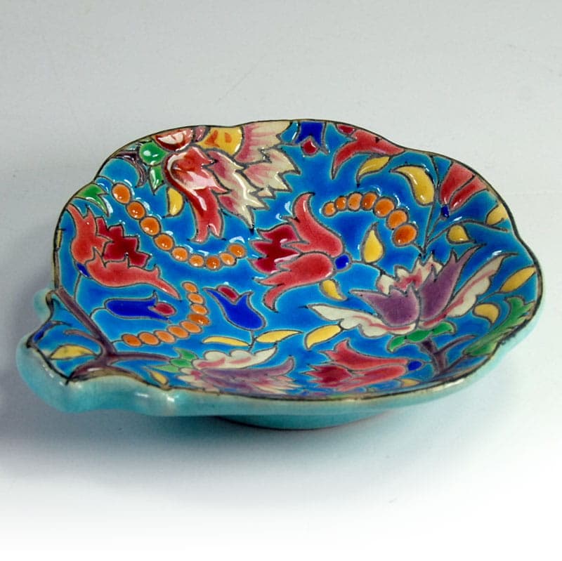 Dish Art Deco, turquoise, ceramics, Faïenceries et Emaux de Longwy, France, 1930s. - 41490