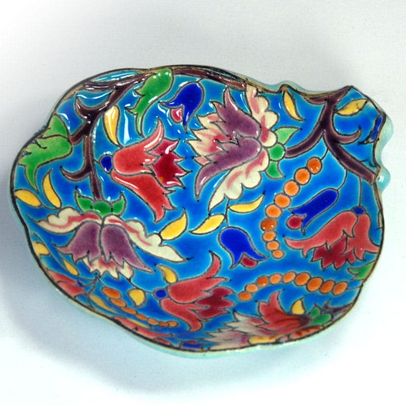 Dish Art Deco, turquoise, ceramics, Faïenceries et Emaux de Longwy, France, 1930s. - 41493