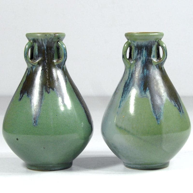 Para wazonów Art Nouveau, turkus, ceramika, Denbac, Francja, lata 20. - 41405