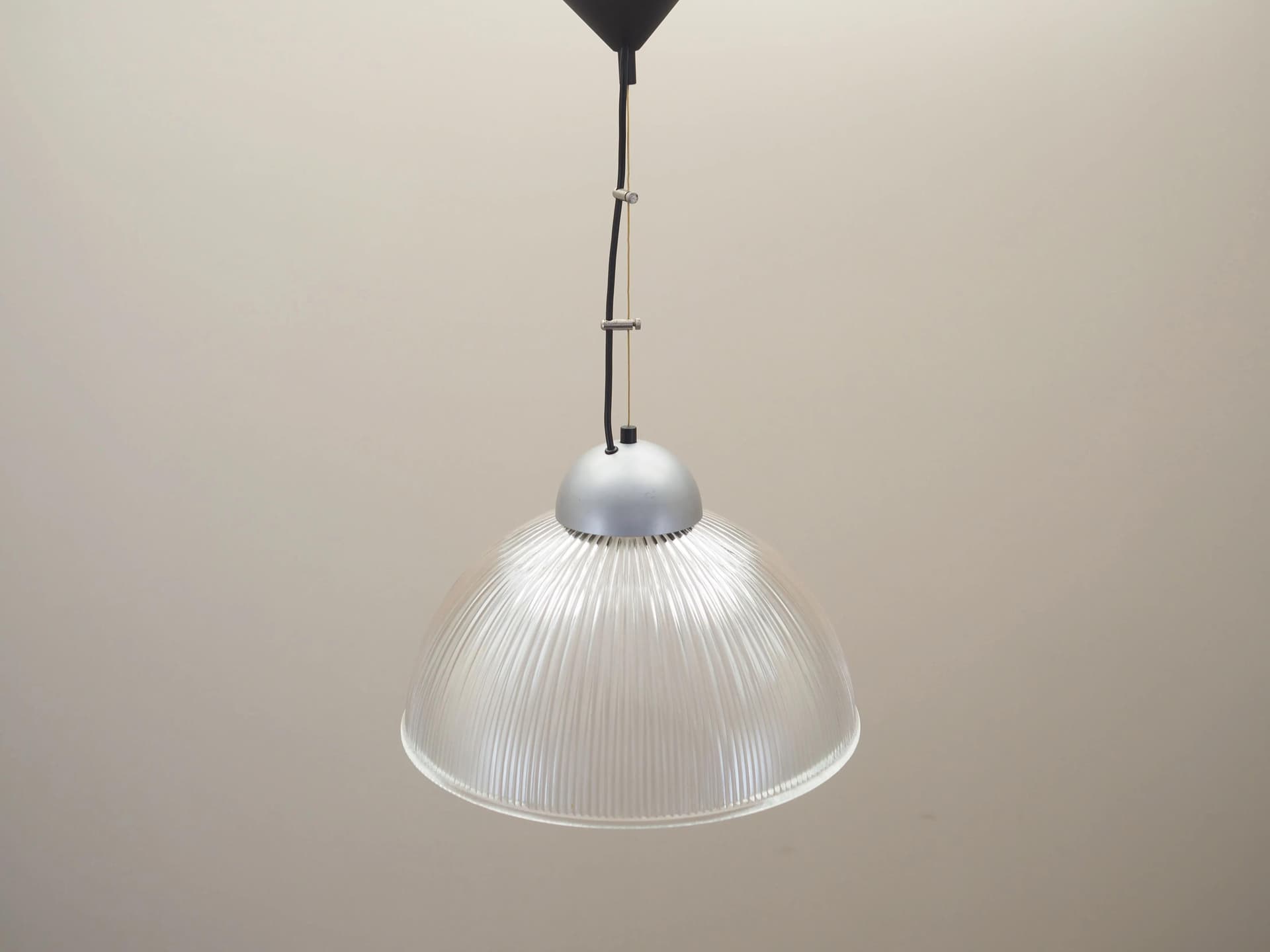 Lampa wisząca, srebrna, szkło, metal, Dania, lata 70. - 42583