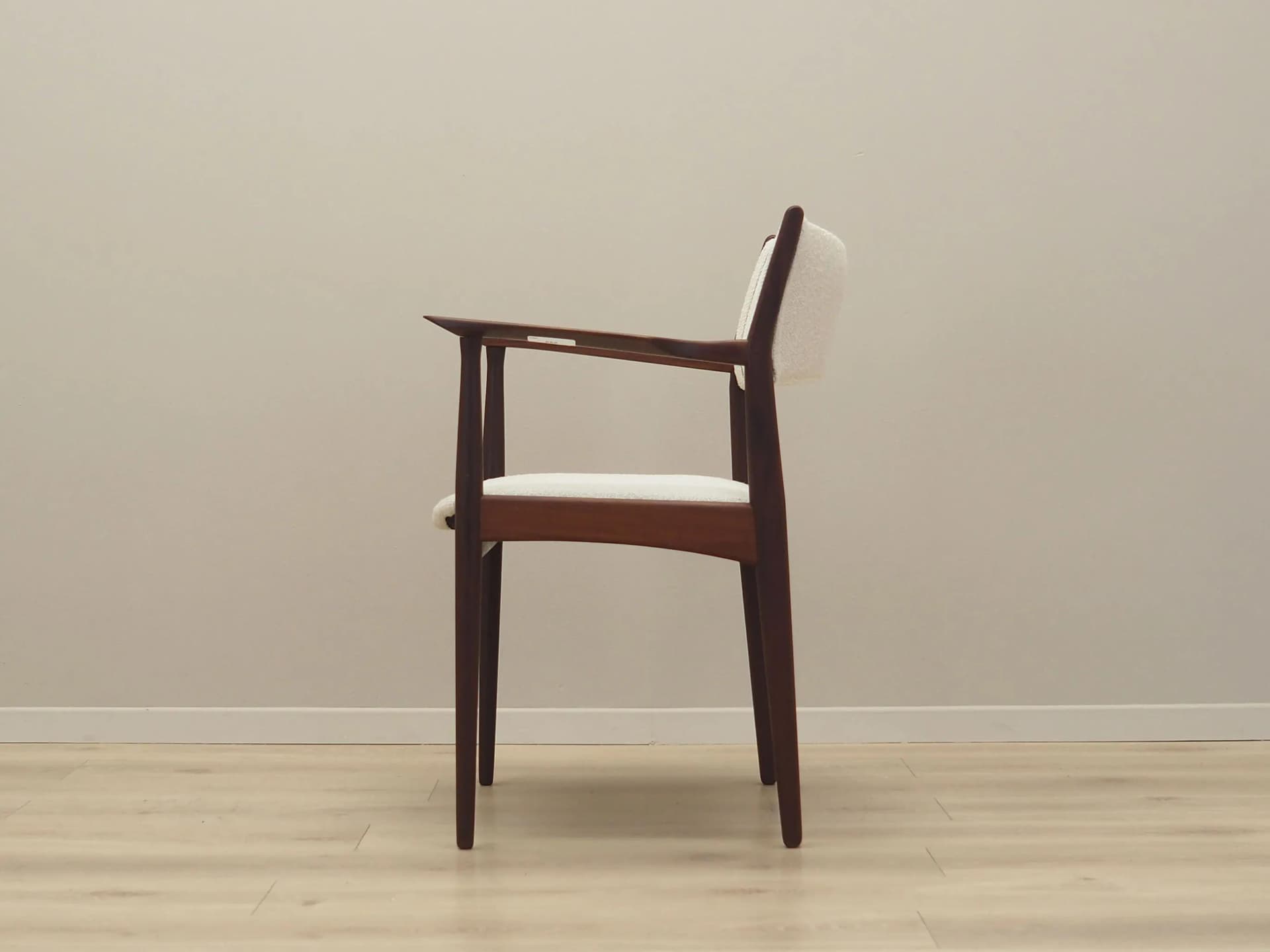 Armchair, Danish design, teak, ivory white, Denmark, 1960s - 42483