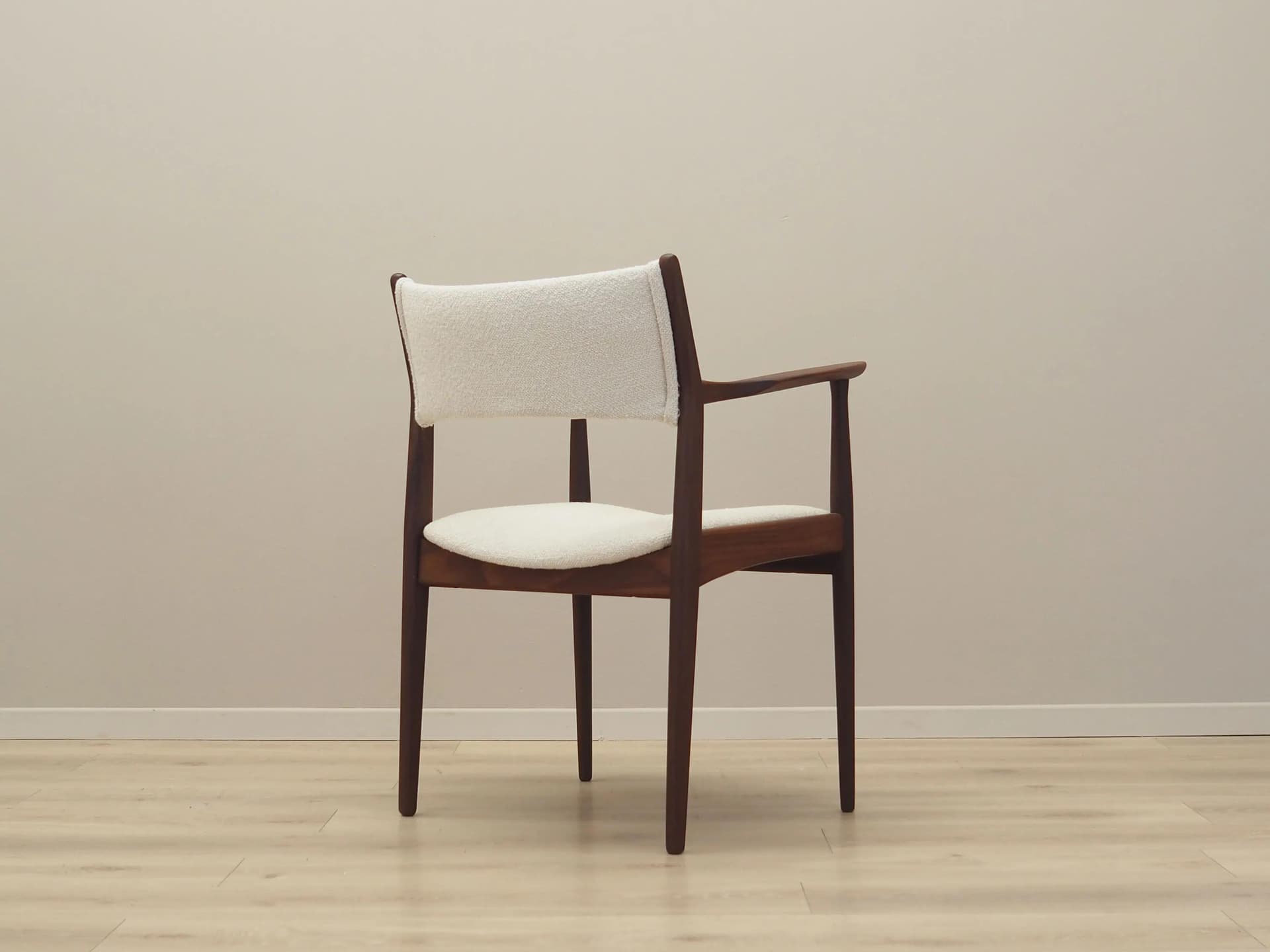 Armchair, Danish design, teak, ivory white, Denmark, 1960s - 42487