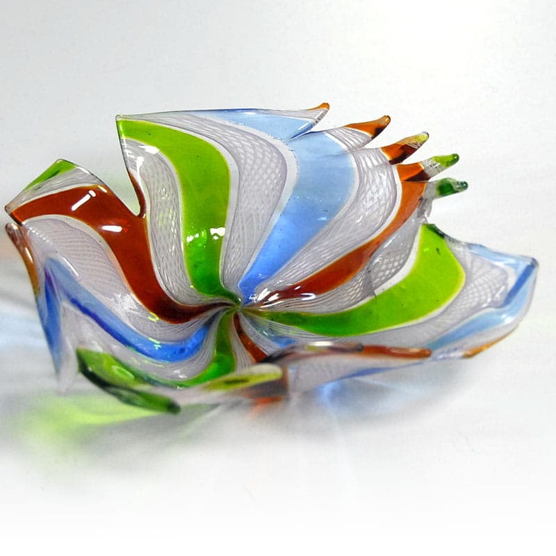 Paterka latticino fazoletto, szkło multicolor, Murano, Włochy, lata 60. - 42168