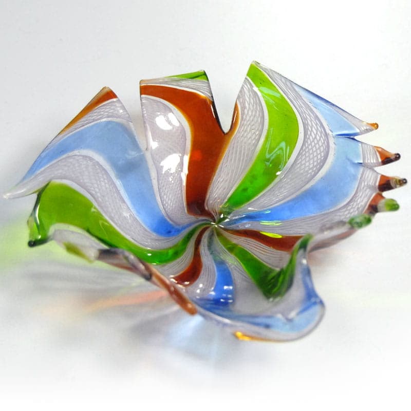 Paterka latticino fazoletto, szkło multicolor, Murano, Włochy, lata 60. - 42164