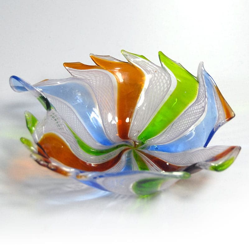 Paterka latticino fazoletto, szkło multicolor, Murano, Włochy, lata 60. - 42167