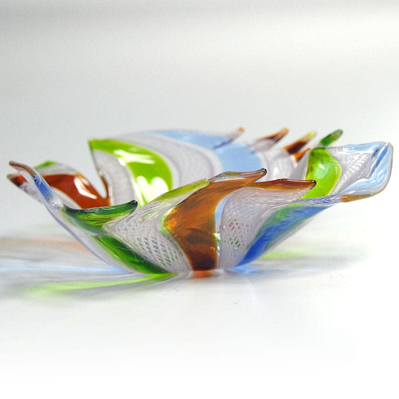 Paterka latticino fazoletto, szkło multicolor, Murano, Włochy, lata 60. - 42169