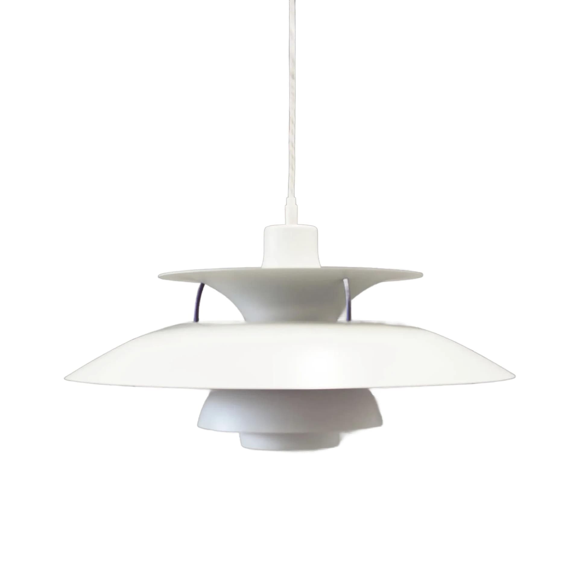Lampa wisząca PH 5, metal biały, proj. P. Henningsen, Louis Poulsen, Dania, lata 70.