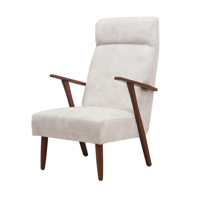 Fotel, ecru velvet, teak, Dania, lata 70. - WYMIARY