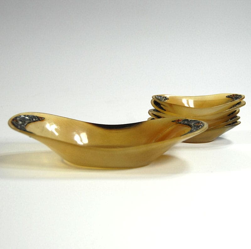 Zestaw miseczek art déco, beżowy, róg bawoli, srebro, Indonezja, lata 30. - 42095