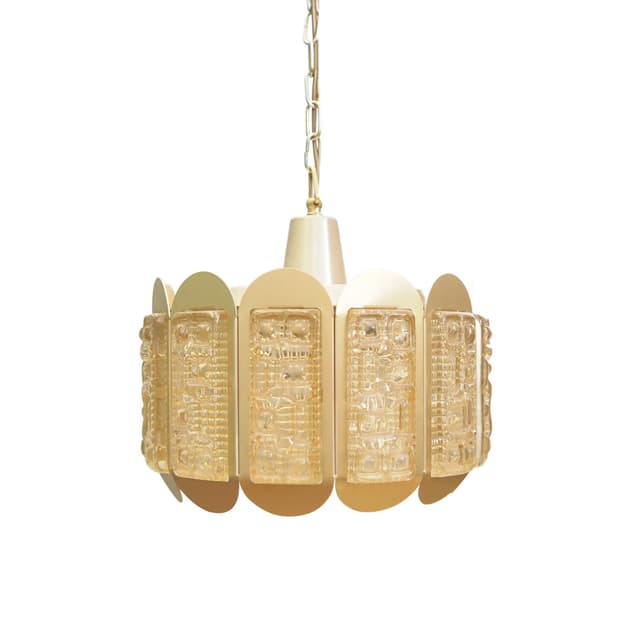 Lampa wisząca, złoty metal i szkło, Dania, lata 60. - WYMIARY