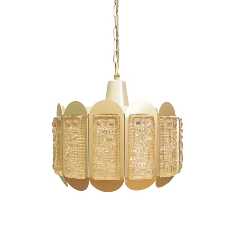 Lampa wisząca, złoty metal i szkło, Dania, lata 60.