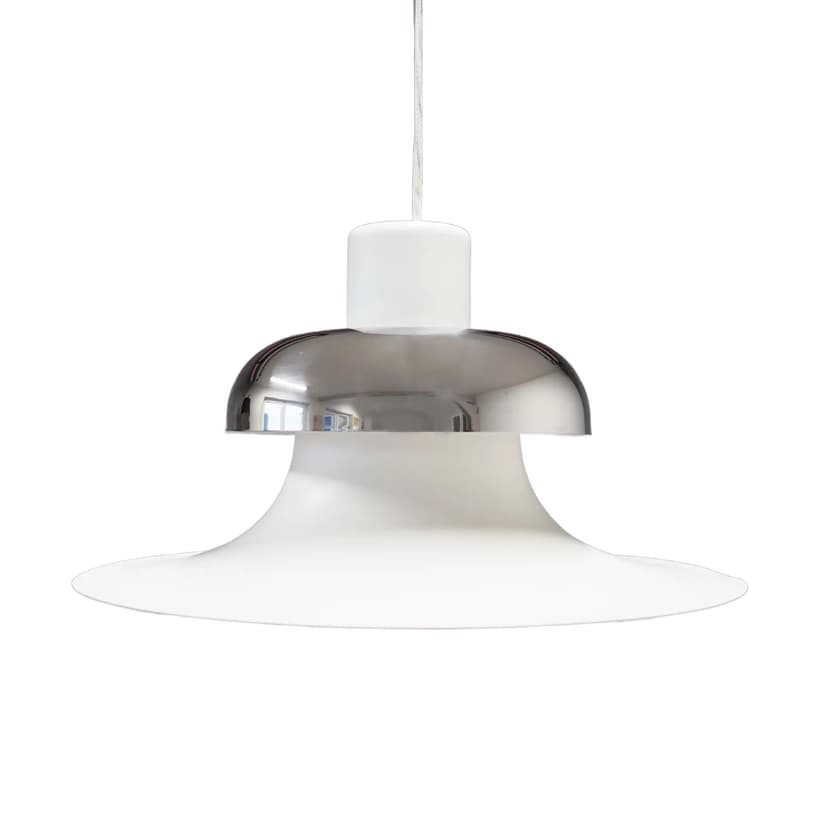 Lampa wisząca Mandalay, metal biały srebrny, proj. A. Hansen, Louis Poulsen, Dania, lata 70.