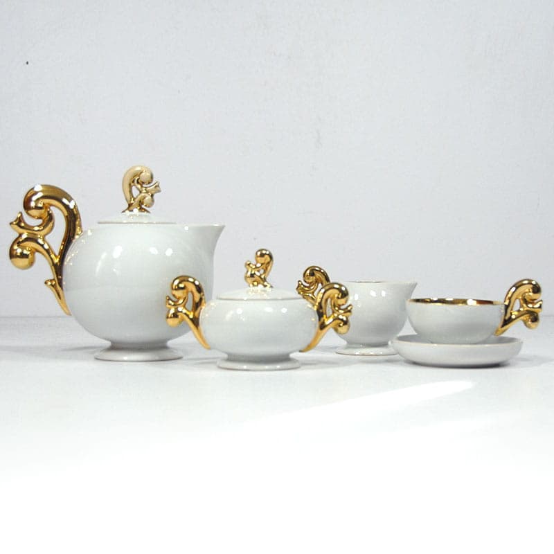 Komplet do kawy, ceramika biała, Francja, lata 50. - 43112