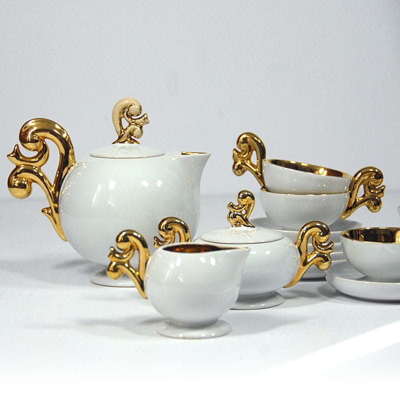 Komplet do kawy, ceramika biała, Francja, lata 50. - 43109