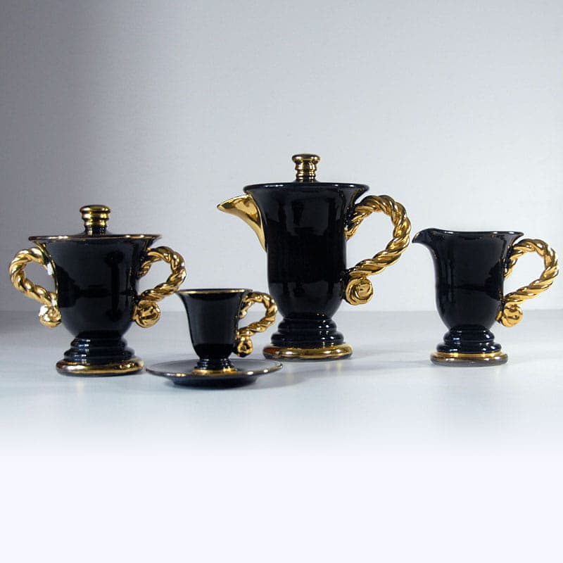 Serwis kawowy, ceramika czarna, proj. M. Giuge, Vallauris, Francja, lata 50. - 43078