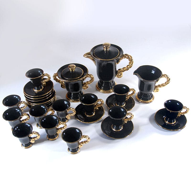 Serwis kawowy, ceramika czarna, proj. M. Giuge, Vallauris, Francja, lata 50. - 43080