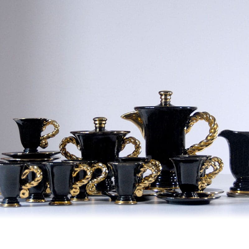 Serwis kawowy, ceramika czarna, proj. M. Giuge, Vallauris, Francja, lata 50. - 43077