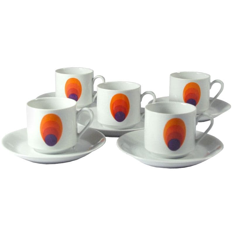 Zestaw filiżanek kawowych Space Age, multicolor, porcelana, Niemcy, lata 70.
