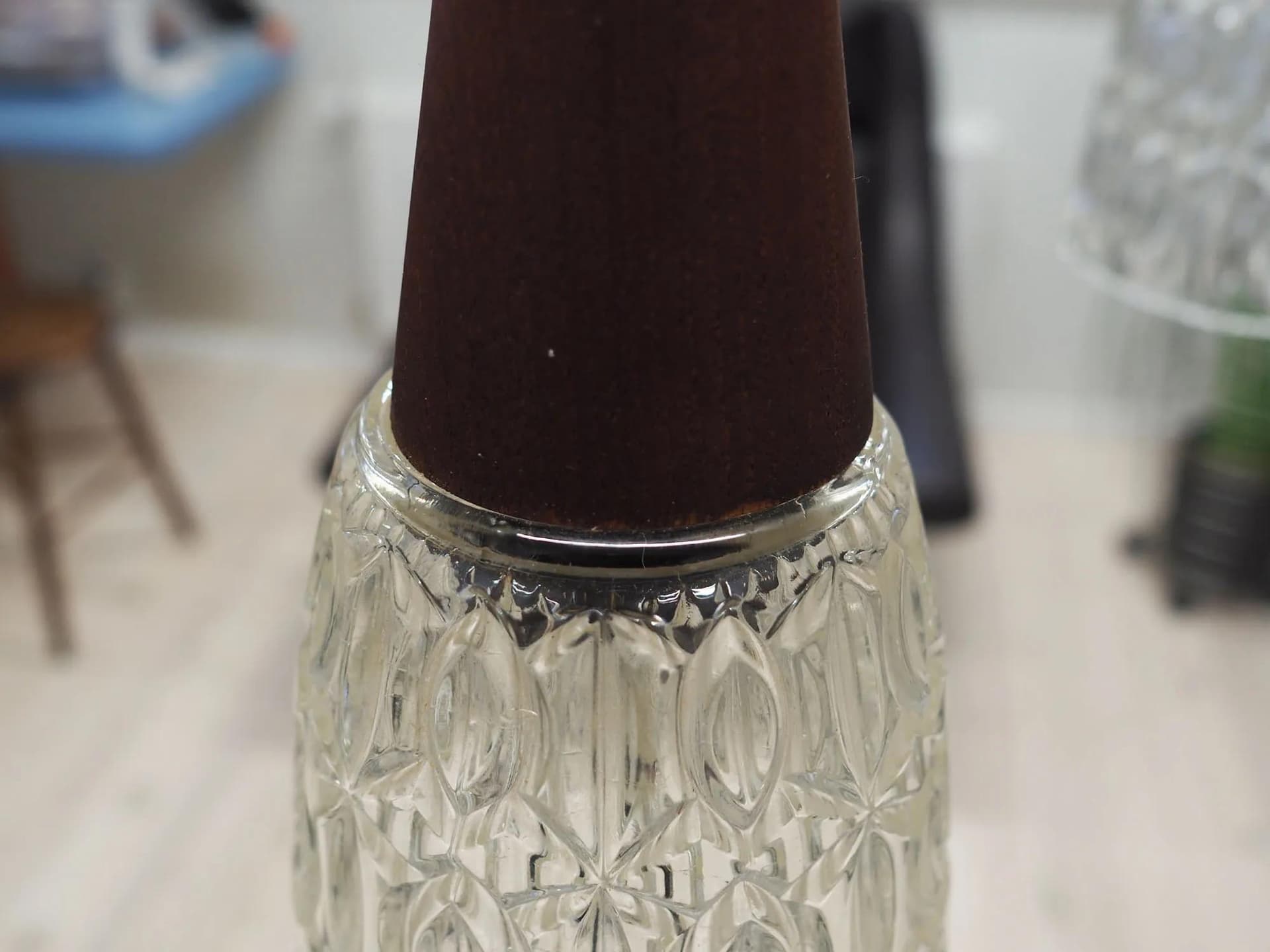 Pendant lamp, teak wood brown, glass, Denmark, 1970s - 43336