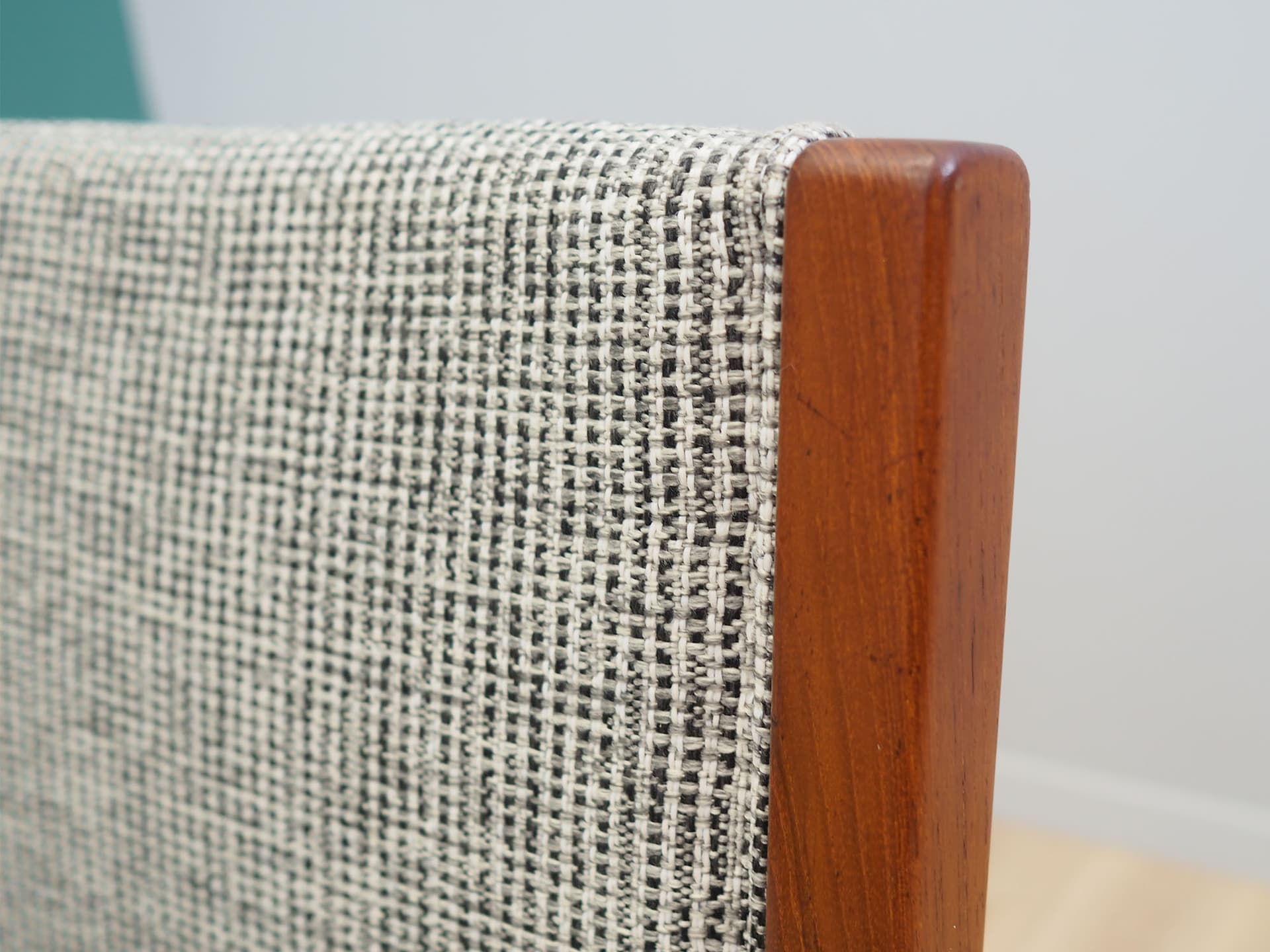 Komplet pięciu krzeseł, teak, tkanina szara, Dania, lata 70. - 51473