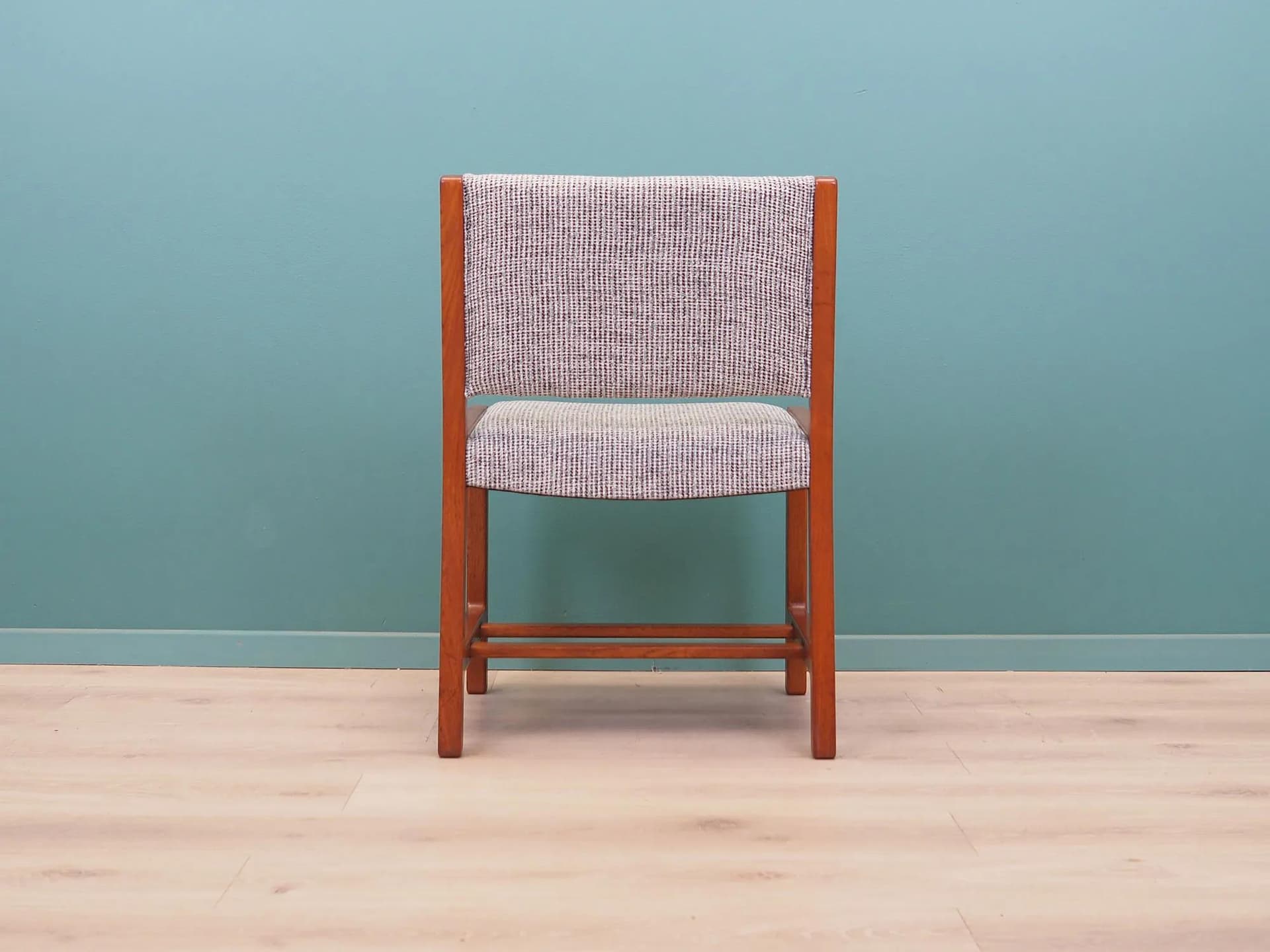Komplet pięciu krzeseł, teak, tkanina szara, Dania, lata 70. - 43328