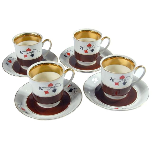 Set of card motif cups, white porcelain, by W. Potacki, Ćmielów, Poland, 1960s. - DIMENSION