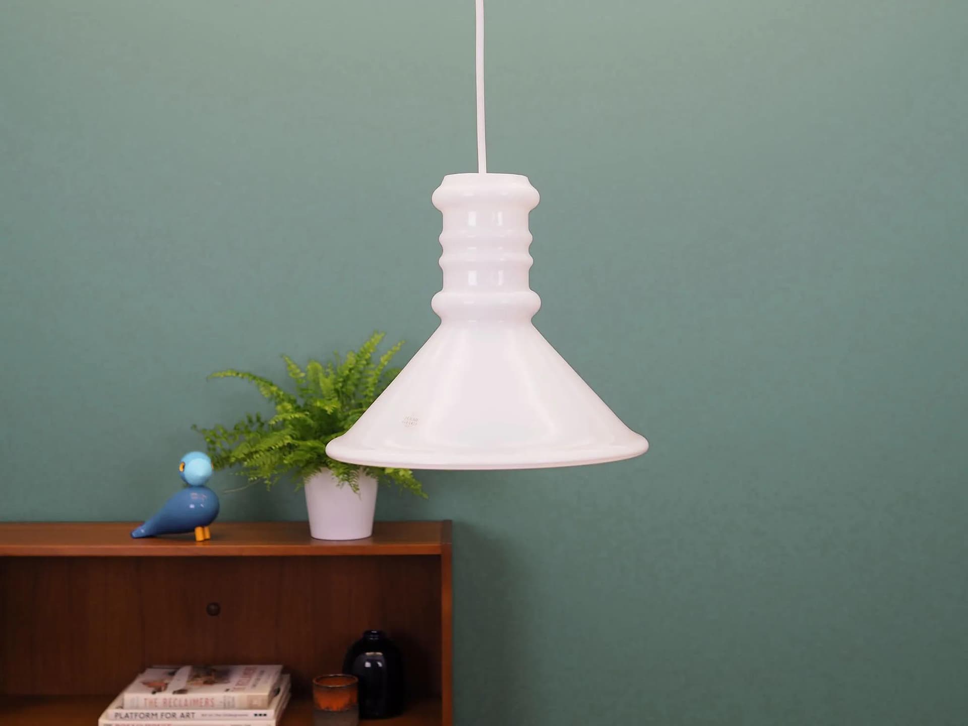 Pendant lamp, white glass, Holmegaard, Denmark, 1970s - 43289