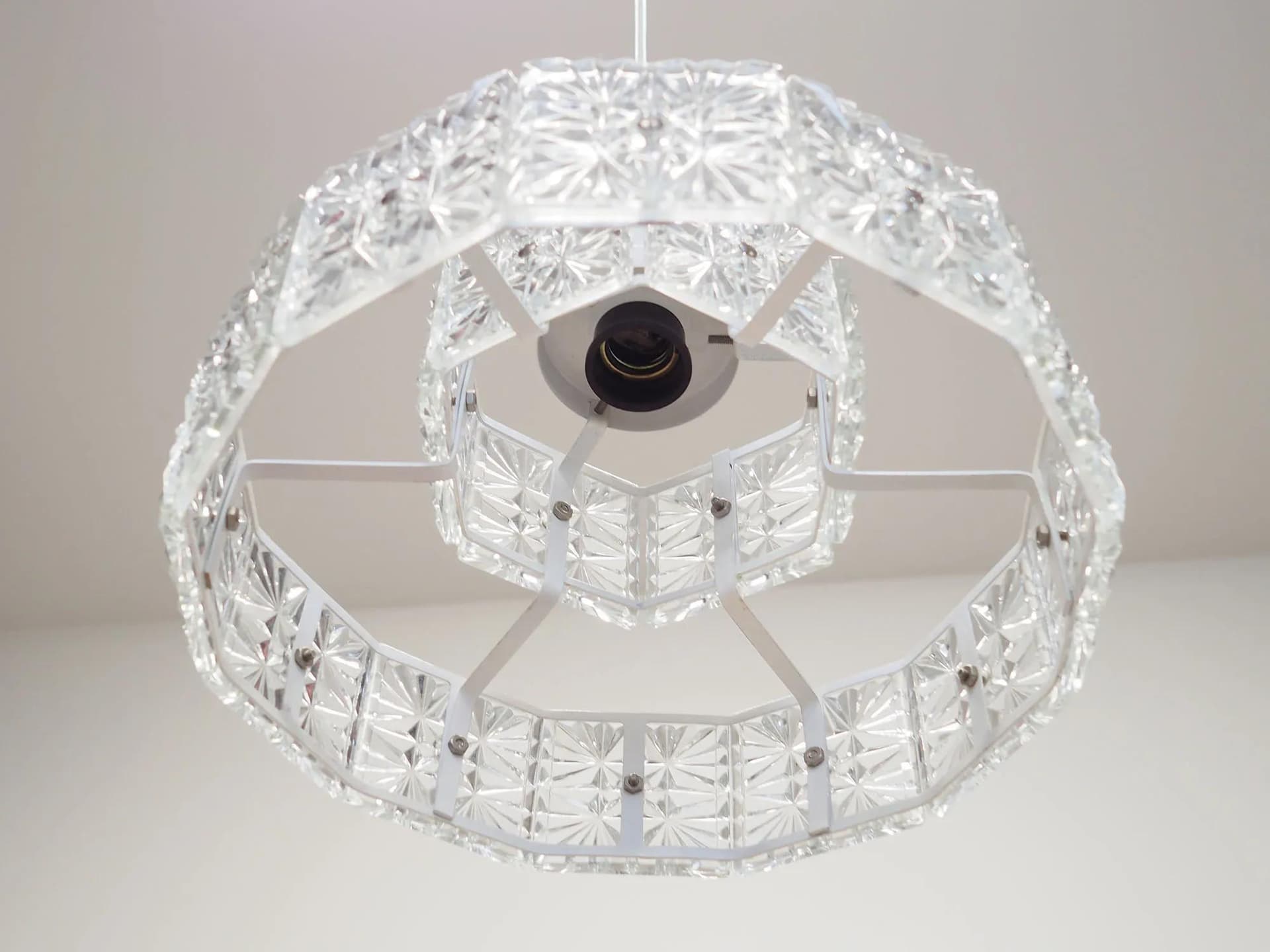 Pendant lamp, white glass, white metal, Denmark, 1970s. - 43965