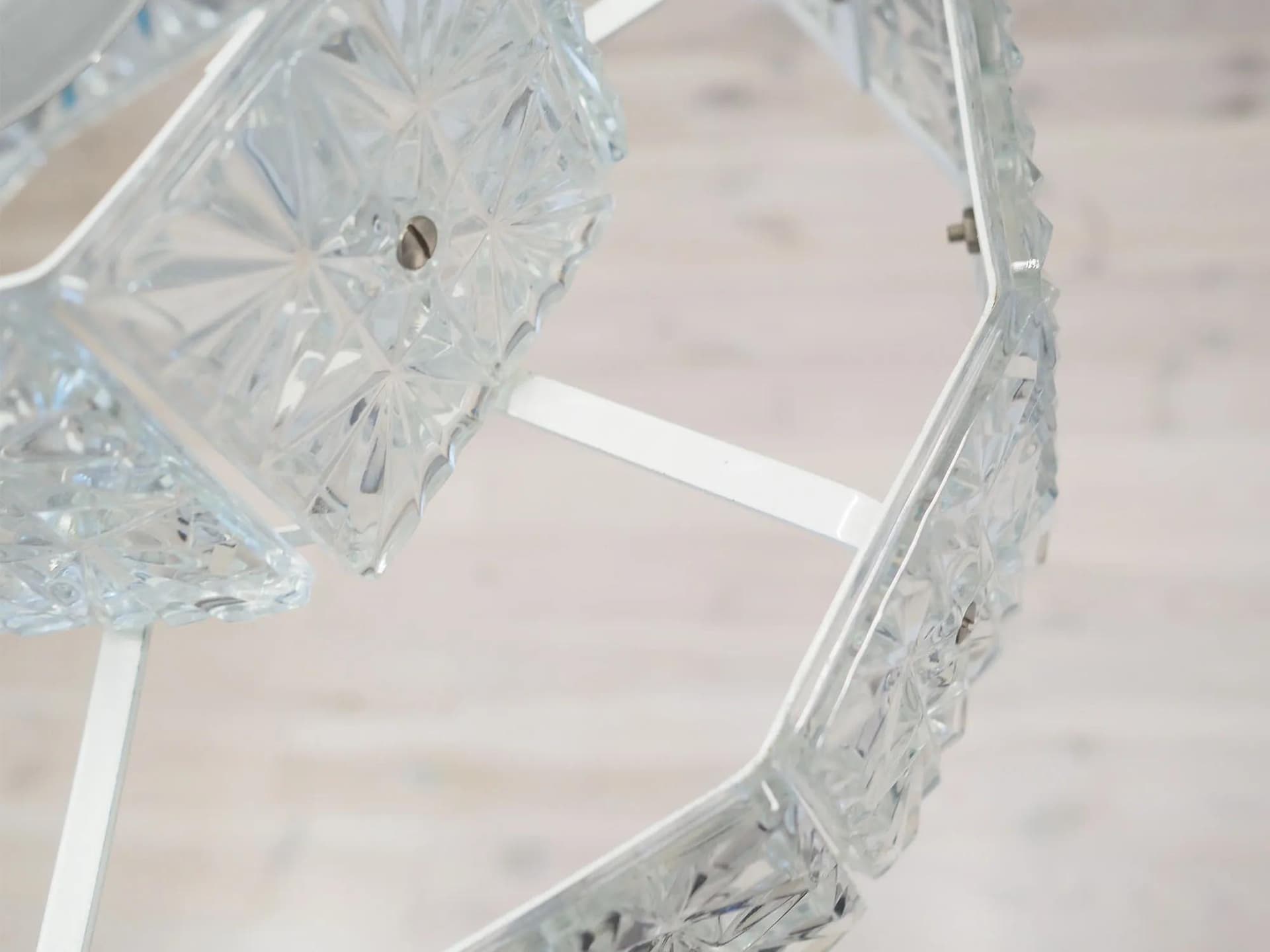 Pendant lamp, white glass, white metal, Denmark, 1970s. - 43963