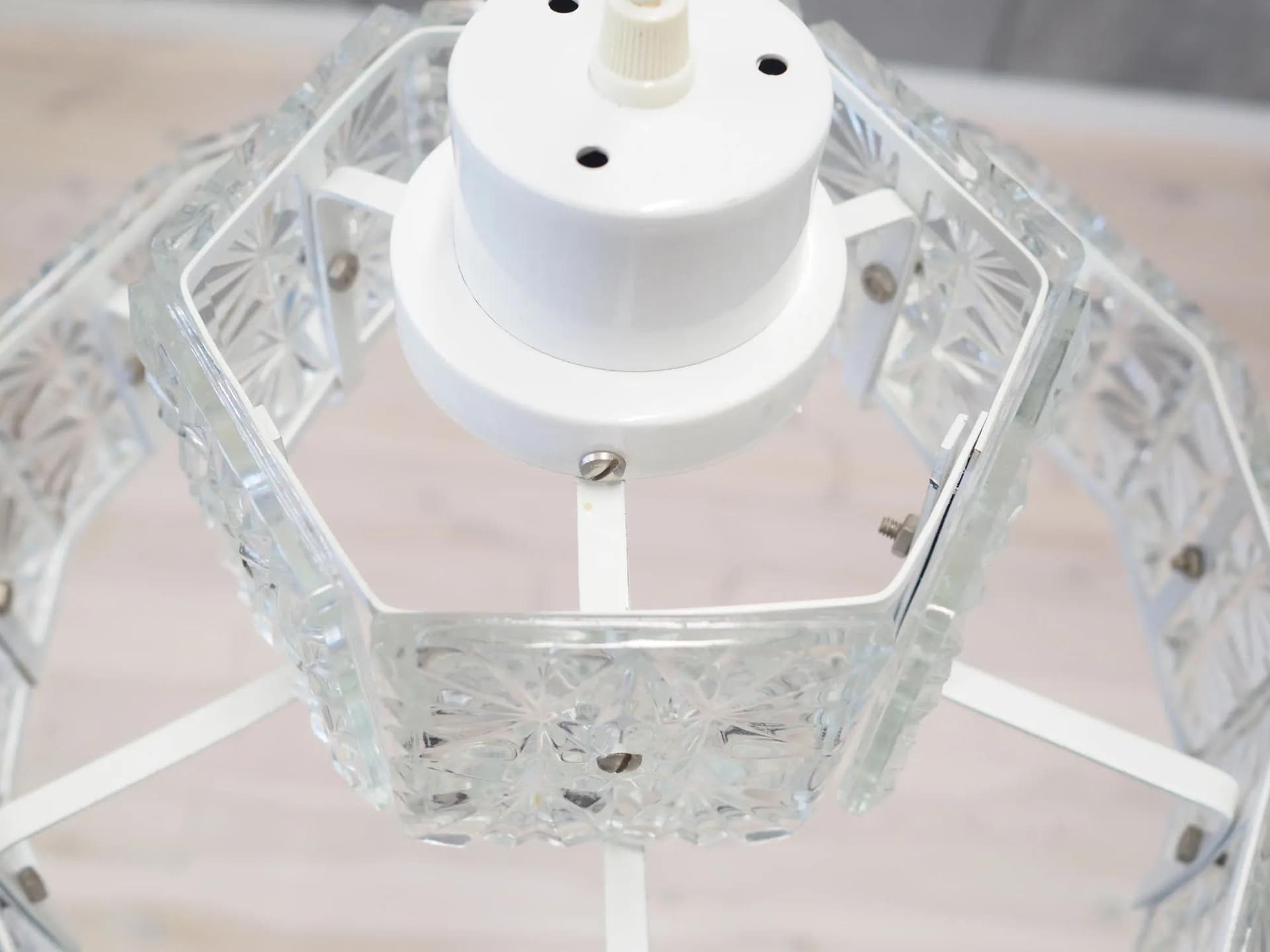 Pendant lamp, white glass, white metal, Denmark, 1970s. - 43964