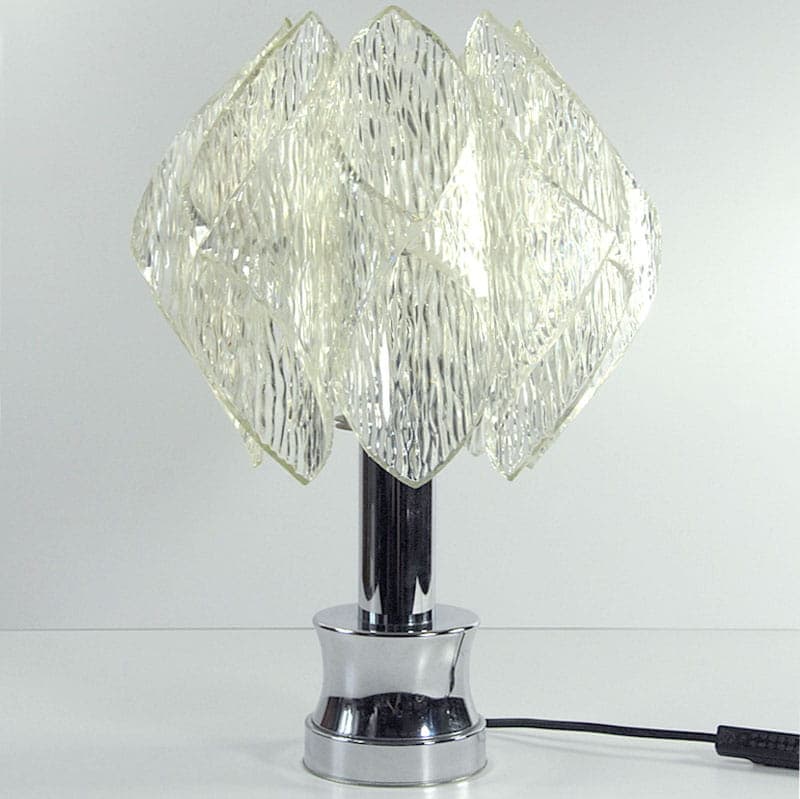 Table lamp Space Age, transparent, chrome steel, plastic, Belgium, 1970s. - 43469